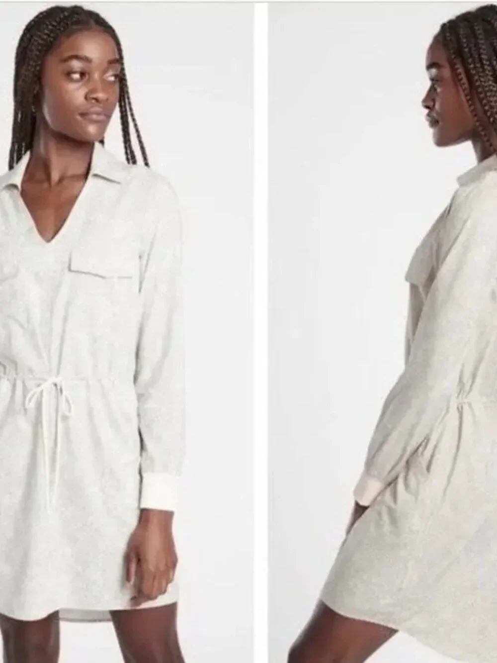 Report Athleta Zuma Printed Shirt Dress Cream Gray Plus Size 2X